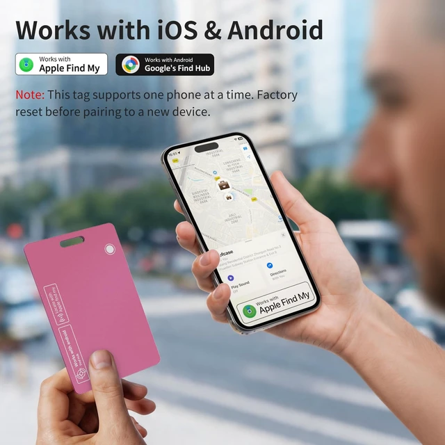 Alt view image 2 of 7 - Wallet Tracker Card for iOS & Android, Smart Tracking for Wallet/Bag (Pink) IP67 Waterproof Rechargeable, 160ft Range, Tracking Card, Anti-Lost Locator for Luggage Backpack Travel, Wireless Charging