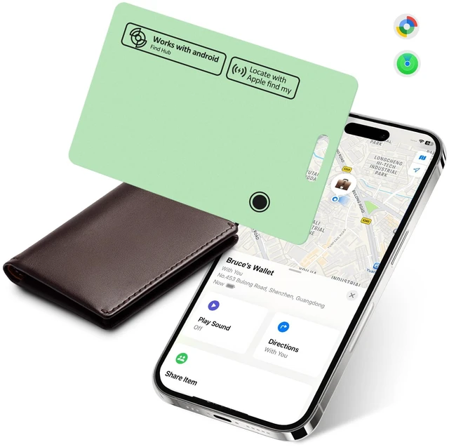 Main image of Wallet Tracker Card for Apple & Android, Card Tracker for Wallet - Green IP67 Waterproof Rechargeable, 160ft Range, Tracking Card, Anti-Lost Locator for Luggage Backpack Travel, Wireless Charging
