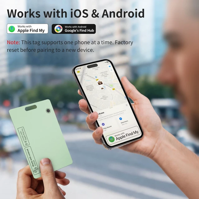 Alt view image 2 of 7 - Wallet Tracker Card for Apple & Android, Card Tracker for Wallet - Green IP67 Waterproof Rechargeable, 160ft Range, Tracking Card, Anti-Lost Locator for Luggage Backpack Travel, Wireless Charging