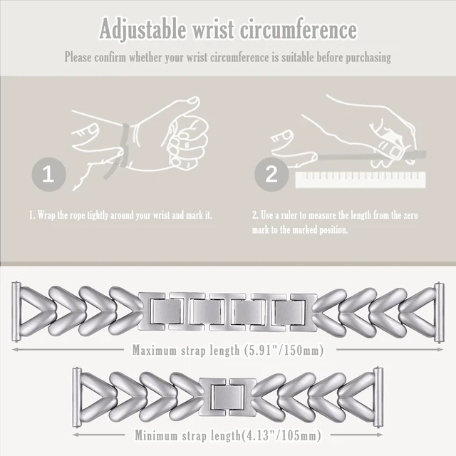 Alt view image 5 of 7 - 20mm Metal Watch Band for Garmin Forerunner 70/170 Silver Women's Elegant Slim Metal Chain Bracelet Replacement Strap for Garmin Forerunner 570 42mm/Vivoactive 6/5/Venu Sq 2