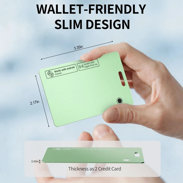 Alt view image 5 of 7 - Wallet Tracker Card for Apple & Android, Card Tracker for Wallet - Green IP67 Waterproof Rechargeable, 160ft Range, Tracking Card, Anti-Lost Locator for Luggage Backpack Travel, Wireless Charging