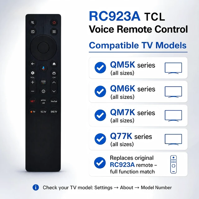 Alt view image 2 of 6 - RC923A FMB1 for TCL TV Remote Replacement Voice Control Work with TCL 50QM6K 55QM6K 55QM7K 65QM6K 65QM7K 75QM6K 75QM7K 85QM6K 85QM7K 98QM6K 98QM7K