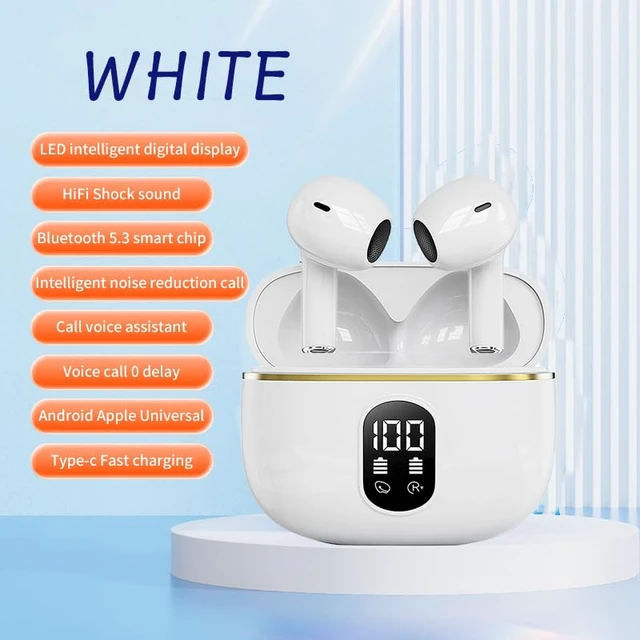 Alt view image 4 of 7 - Wireless Bluetooth 5.3 Earbuds with Charing Case, LED Battery Display, 40H Playtime,IPX7 Waterproof, Touch Control, Built-in Microphone, Stereo Bass Earbuds for iPhone, Android & Tablets (White)