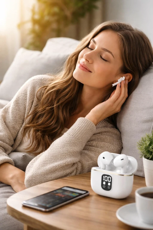 Alt view image 5 of 7 - Wireless Bluetooth 5.3 Earbuds with Charing Case, LED Battery Display, 40H Playtime,IPX7 Waterproof, Touch Control, Built-in Microphone, Stereo Bass Earbuds for iPhone, Android & Tablets (White)