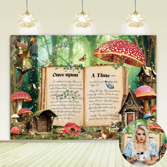 Main image of Enchanted Forest Wonderland Backdrop Fairy Tale Books Once Upon A Time Magic Mushroom Photography Background World Book Day for Girls Women Birthday Party Baby Shower Photo Props (8x6FT)