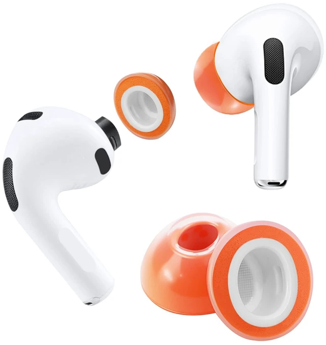 Main image of Liquid Silicone Rubber&Memory Foam Hybrid Ear Tips for AirPods Pro 3 Anti-Slip Secure Fit, Enhanced Bass, Noise Cancellation, Fits Charging Case, Built-in dust Guard Screen,1 Pair, Orange Medium