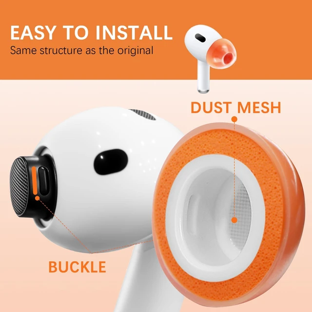 Alt view image 5 of 7 - Liquid Silicone Rubber&Memory Foam Hybrid Ear Tips for AirPods Pro 3 Anti-Slip Secure Fit, Enhanced Bass, Noise Cancellation, Fits Charging Case, Built-in dust Guard Screen,1 Pair, Orange Medium