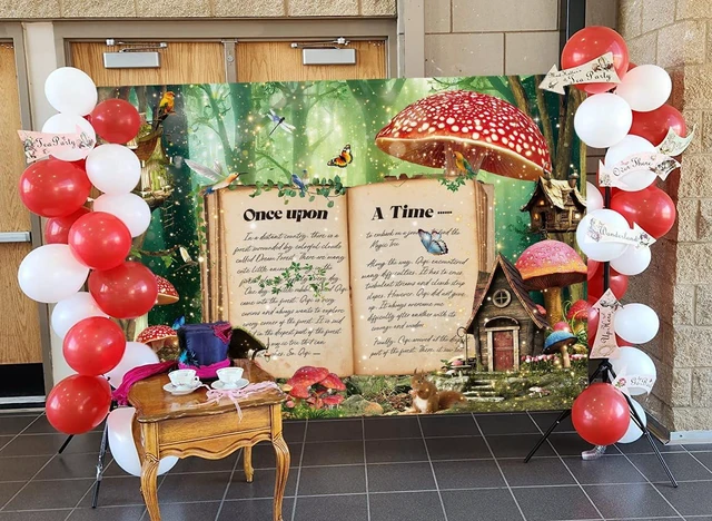 Alt view image 3 of 7 - Enchanted Forest Wonderland Backdrop Fairy Tale Books Once Upon A Time Magic Mushroom Photography Background World Book Day for Girls Women Birthday Party Baby Shower Photo Props (8x6FT)