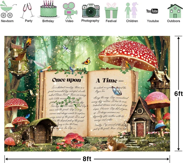 Alt view image 6 of 7 - Enchanted Forest Wonderland Backdrop Fairy Tale Books Once Upon A Time Magic Mushroom Photography Background World Book Day for Girls Women Birthday Party Baby Shower Photo Props (8x6FT)