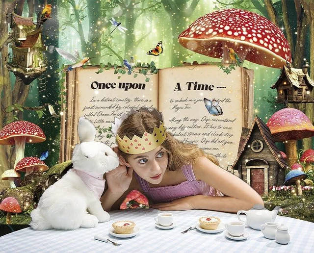 Alt view image 5 of 7 - Enchanted Forest Wonderland Backdrop Fairy Tale Books Once Upon A Time Magic Mushroom Photography Background World Book Day for Girls Women Birthday Party Baby Shower Photo Props (8x6FT)