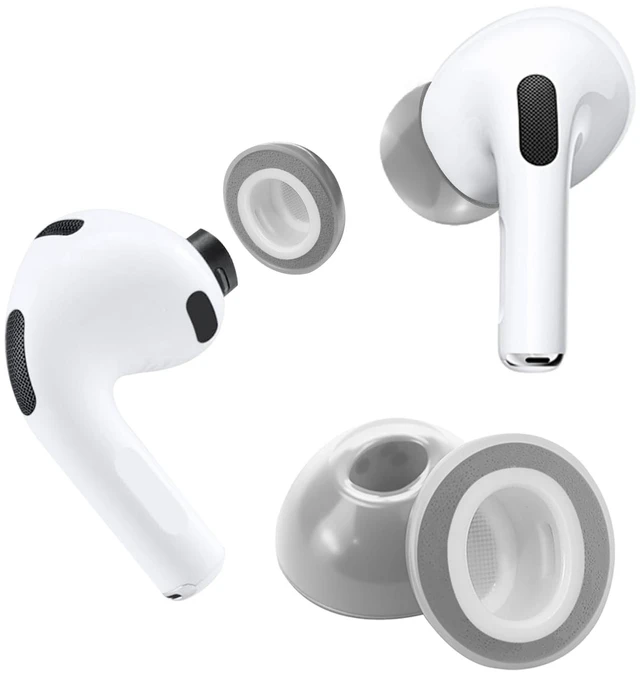 Main image of Liquid Silicone Rubber&Memory Foam Hybrid Ear Tips for AirPods Pro 3 Anti-Slip Secure Fit, Enhanced Bass, Noise Cancellation, Fits Charging Case, Built-in dust Guard Screen, 1 Pair, Grey Medium