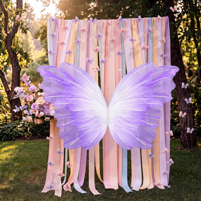 Alt view image 3 of 6 - 51 Pcs Large Christmas Butterfly Decorations, Gradient Purple 2'' 60'' Christmas Party Backdrop, Giant Mariposas Grandes Para Decoracion, Xmas Decor, 3D Gauze Butterfly Backdrop