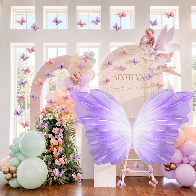 Alt view image 5 of 6 - 51 Pcs Large Christmas Butterfly Decorations, Gradient Purple 2'' 60'' Christmas Party Backdrop, Giant Mariposas Grandes Para Decoracion, Xmas Decor, 3D Gauze Butterfly Backdrop