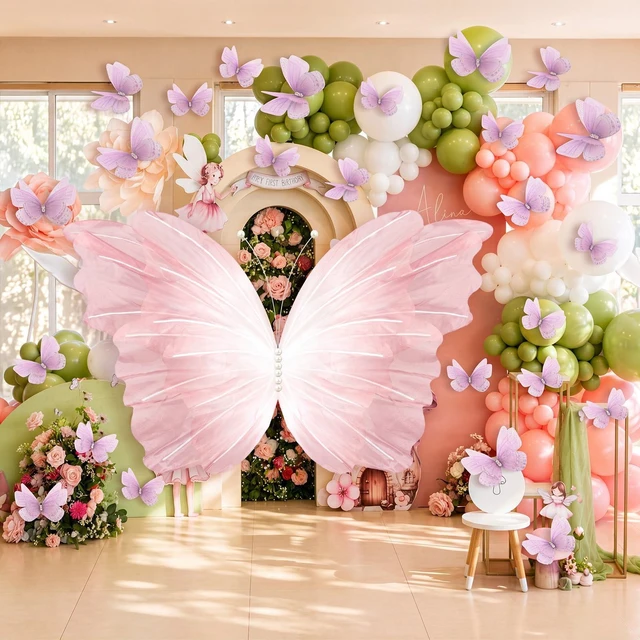 Main image of 51 Pcs Large Christmas Butterfly Decorations, Gradient Pink 2'' 60'' Christmas Party Backdrop, Giant Mariposas Grandes Para Decoracion, Xmas Decor, 3D Gauze Butterfly Backdrop