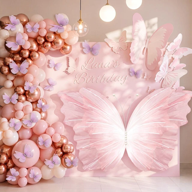 Alt view image 3 of 6 - 51 Pcs Large Christmas Butterfly Decorations, Gradient Pink 2'' 60'' Christmas Party Backdrop, Giant Mariposas Grandes Para Decoracion, Xmas Decor, 3D Gauze Butterfly Backdrop