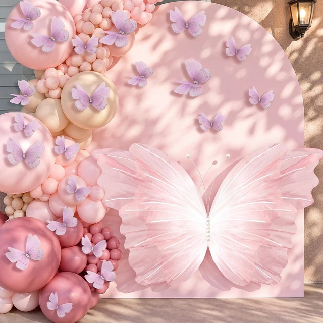 Alt view image 5 of 6 - 51 Pcs Large Christmas Butterfly Decorations, Gradient Pink 2'' 60'' Christmas Party Backdrop, Giant Mariposas Grandes Para Decoracion, Xmas Decor, 3D Gauze Butterfly Backdrop