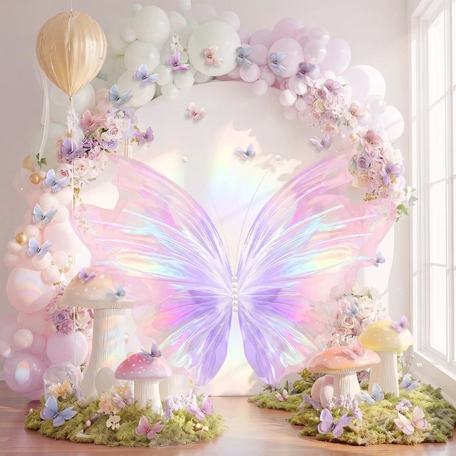 Main image of 51 Pcs Large Christmas Butterfly Decorations, Iridescent PinkPurple 2'' 60'' Christmas Party Backdrop, Giant Mariposas Grandes Para Decoracion, Xmas Decor, 3D Gauze Butterfly Backdrop