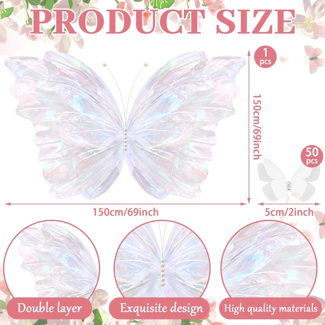 Alt view image 3 of 6 - 51 Pcs Large Christmas Butterfly Decorations, White 2'' 60'' Christmas Party Backdrop, Giant Mariposas Grandes Para Decoracion, Xmas Decor, 3D Gauze Butterfly Backdrop