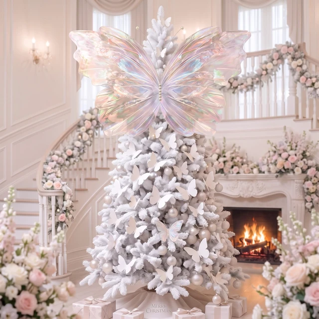 Alt view image 2 of 6 - 51 Pcs Large Christmas Butterfly Decorations, White 2'' 60'' Christmas Party Backdrop, Giant Mariposas Grandes Para Decoracion, Xmas Decor, 3D Gauze Butterfly Backdrop
