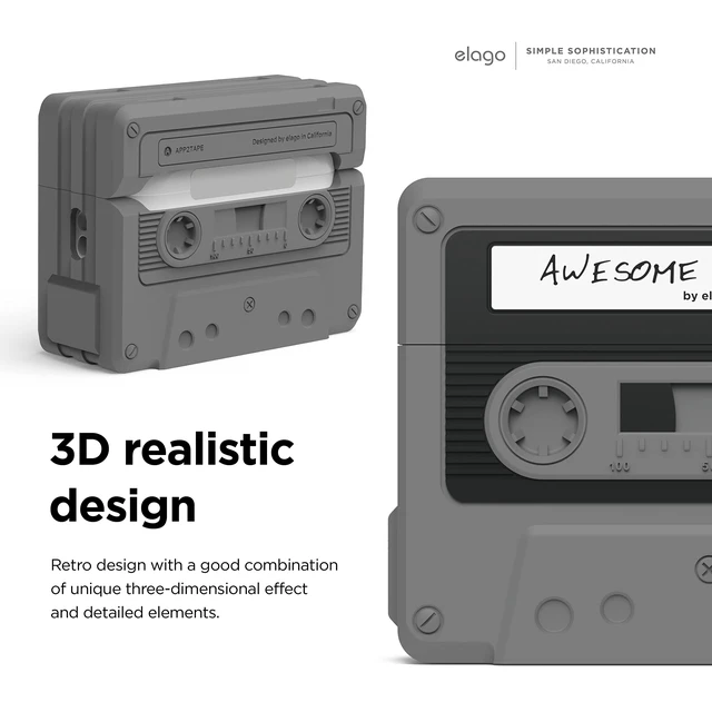 Alt view image 4 of 7 - Cassette Tape Case Compatible with AirPods Pro 2nd Generation Case - Compatible with AirPods Pro 2 Case Cover, Lanyard Included, Shock Resistant, Full Protection (Black) EAPP2TAPE