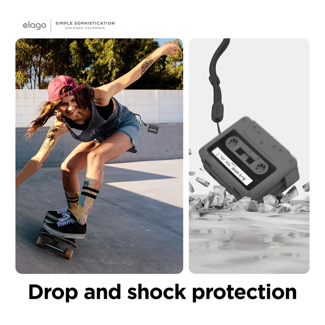 Alt view image 5 of 7 - Cassette Tape Case Compatible with AirPods Pro 2nd Generation Case - Compatible with AirPods Pro 2 Case Cover, Lanyard Included, Shock Resistant, Full Protection (Black) EAPP2TAPE