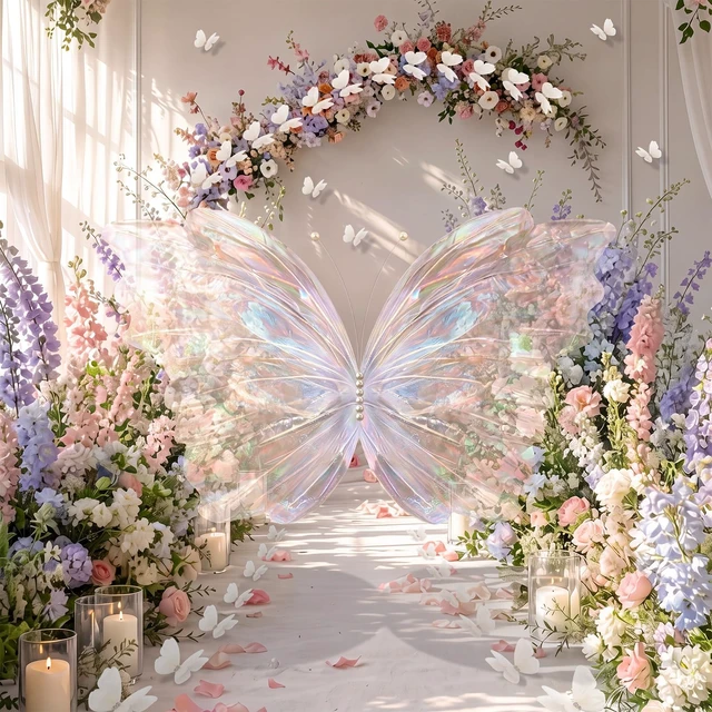 Alt view image 4 of 6 - 51 Pcs Large Christmas Butterfly Decorations, White 2'' 60'' Christmas Party Backdrop, Giant Mariposas Grandes Para Decoracion, Xmas Decor, 3D Gauze Butterfly Backdrop