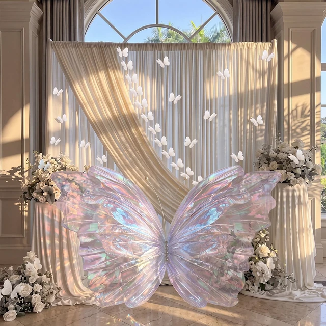 Alt view image 6 of 6 - 51 Pcs Large Christmas Butterfly Decorations, White 2'' 60'' Christmas Party Backdrop, Giant Mariposas Grandes Para Decoracion, Xmas Decor, 3D Gauze Butterfly Backdrop
