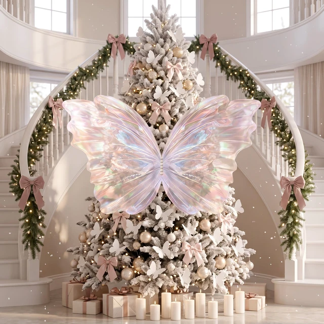 Alt view image 5 of 6 - 51 Pcs Large Christmas Butterfly Decorations, White 2'' 60'' Christmas Party Backdrop, Giant Mariposas Grandes Para Decoracion, Xmas Decor, 3D Gauze Butterfly Backdrop