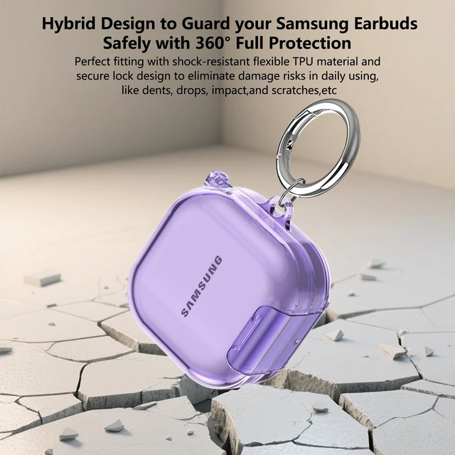 Alt view image 4 of 7 - Secure Lock for Samsung Galaxy Buds 4 Pro Case/Galaxy Buds 4 Case Clear,Shockproof for Samsung Galaxy Bud 4/4 Pro Cover with Phone Stand,Soft TPU Skin with Carabiner&Cleaning Pen-Purple