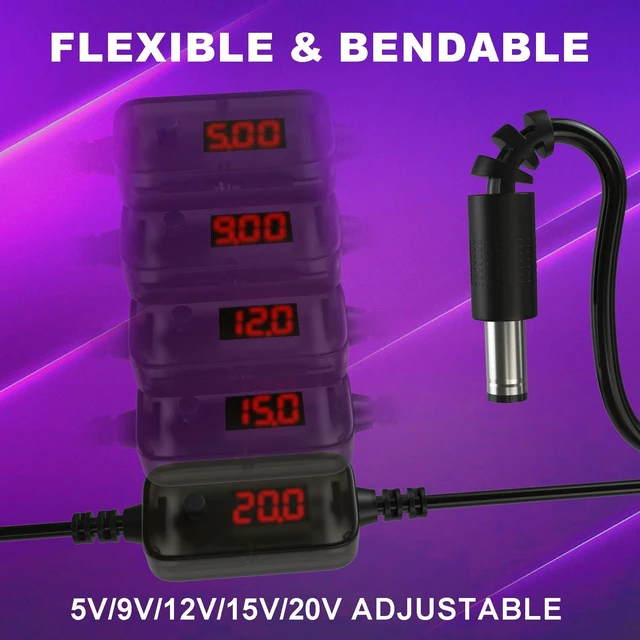 Alt view image 3 of 7 - 2 Pack LED Display USB to 12V Adapter - 3.28FT/1m Step Up Converter DC Voltage Regulator Adjustable 5V/9V/12V/15V/20V Boost Converter with 16pcs DC Plug and 2pcs USB Adapter