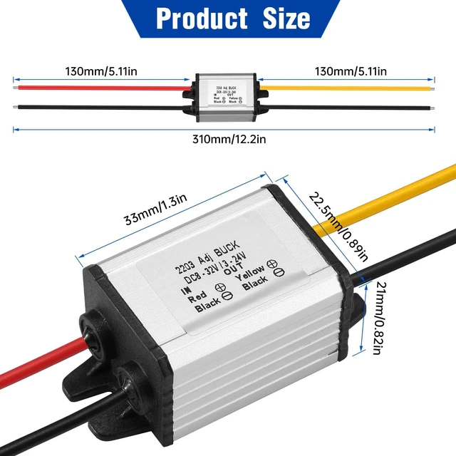 Alt view image 6 of 7 - DC-DC Buck Converter 12/24V to 3-24V 3A 20W Step-Down Voltage Regulator Input 8-32V, Adapter, Power Supply & Transformer for Robotics, Motor, Automotive and Light Strips