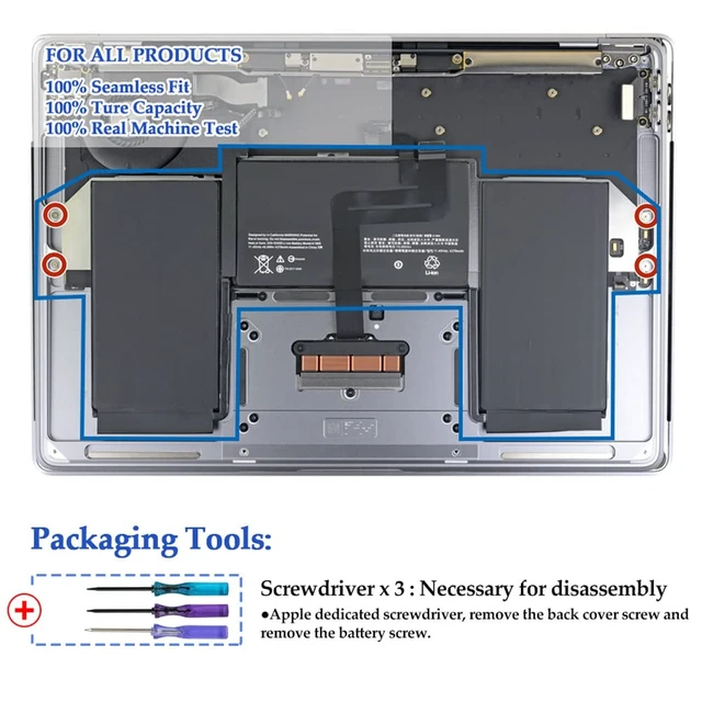 Alt view image 6 of 7 - A1965 A1932 A2179 Battery for MacBook Air 13" Retina (2018 2019 2020) EMC 3184 3302 MRE82 MRE92 MVFH2 MREC2 MWTJ2 MVH22 MVFM2 MREF2 MVFK2 MREE2 MREA2 MUQT2 MUQU2 MacBookAir8,1 8,2 9,1