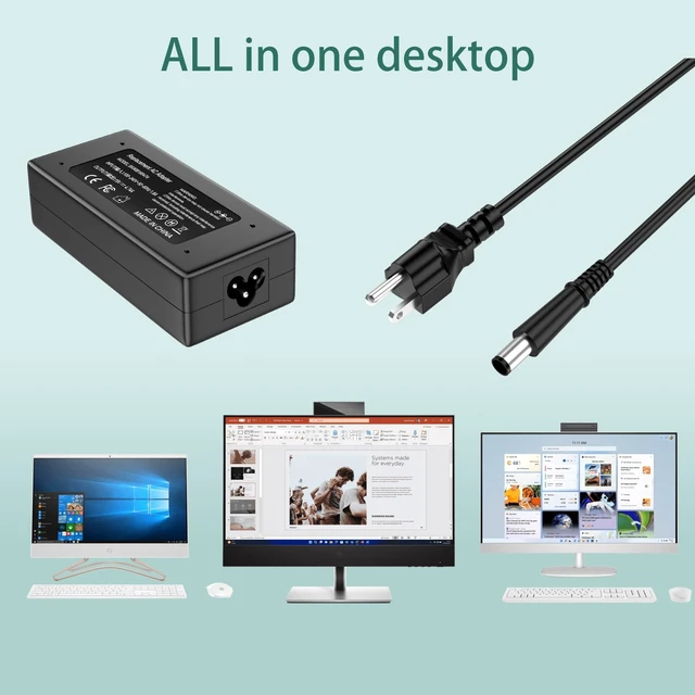 Alt view image 4 of 7 - 90W AC Adapter Charger Replacement for HP All-in-One Desktop 18" 19" 20" 21" 22" 23" 24" Laptop Probook 4530S 4540S 4535S 4525S 4545S 6450B 6460B 6465B 6470B Elitebook 8470P 8460P 8440P Power Cord