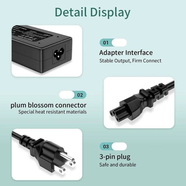 Alt view image 7 of 7 - 90W AC Adapter Charger Replacement for HP All-in-One Desktop 18" 19" 20" 21" 22" 23" 24" Laptop Probook 4530S 4540S 4535S 4525S 4545S 6450B 6460B 6465B 6470B Elitebook 8470P 8460P 8440P Power Cord
