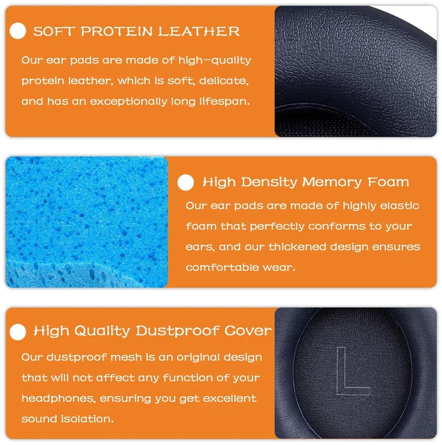 Alt view image 3 of 7 - Replacement Ear Pads for Anker Soundcore Life Q30 Headphones-Blue Earpads for Soundcore by Anker Q30/Q30i/Q35 Noise Cancelling Headphones, Ear Cushions Ear Covers Repair Parts