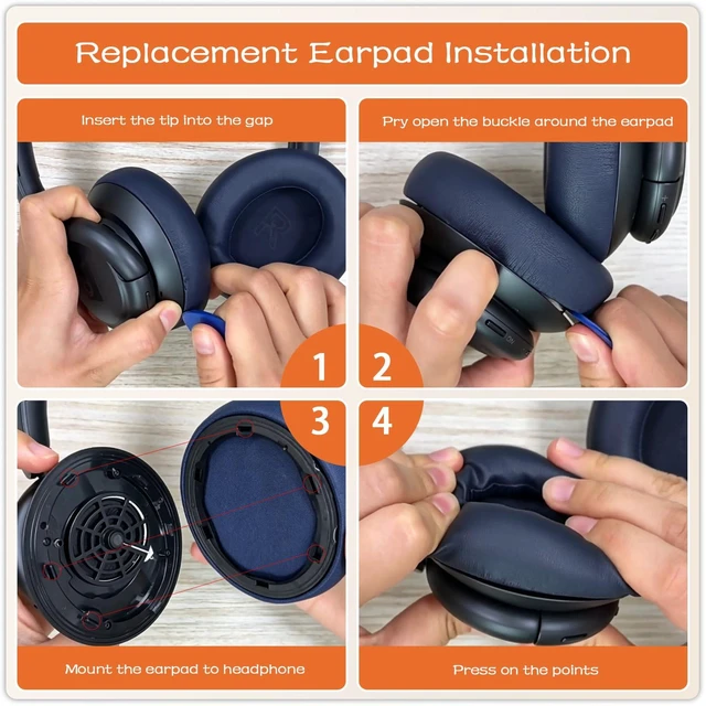 Alt view image 5 of 7 - Replacement Ear Pads for Anker Soundcore Life Q30 Headphones-Blue Earpads for Soundcore by Anker Q30/Q30i/Q35 Noise Cancelling Headphones, Ear Cushions Ear Covers Repair Parts