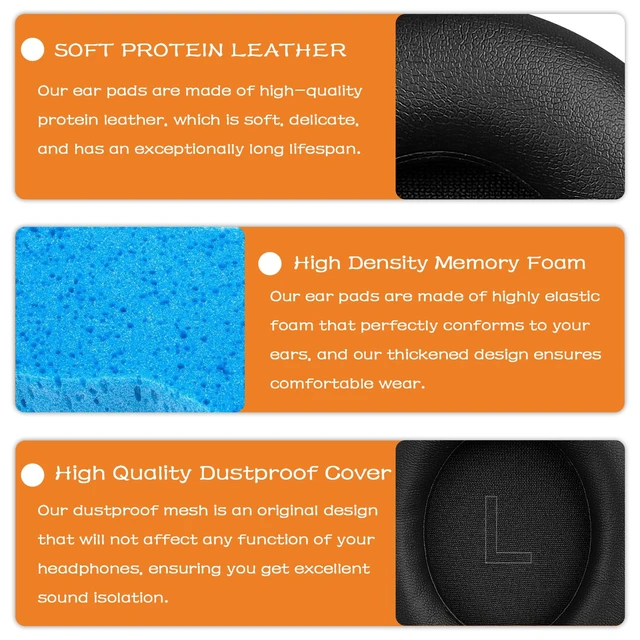 Alt view image 3 of 6 - Replacement Ear Pads for Anker Soundcore Life Q30 Headphones-Black Earpads for Soundcore by Anker Q30/Q30i/Q35 Noise Cancelling Headphones, Ear Cushions Ear Covers Repair Parts