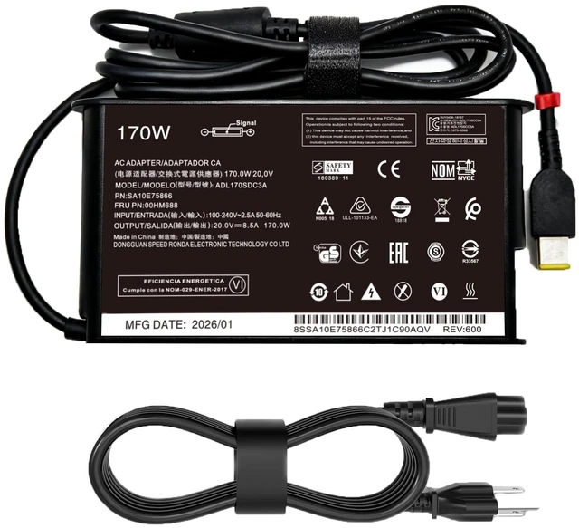 Main image of 170W Laptop Charger fit for Lenovo Legion Slim 5, ThinkPad P1 P15 P15v P16 ThinkPad P53 P70, IdeaPad Pro 5, LOQ 15, ADL170NLC2A, 4X20E50574 Power Adapter
