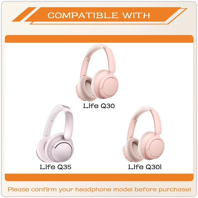 Alt view image 2 of 7 - Replacement Ear Pads for Anker Soundcore Life Q30 Headphones-Pink Earpads for Soundcore by Anker Q30/Q30i/Q35 Noise Cancelling Headphones, Ear Cushions Ear Covers Repair Parts