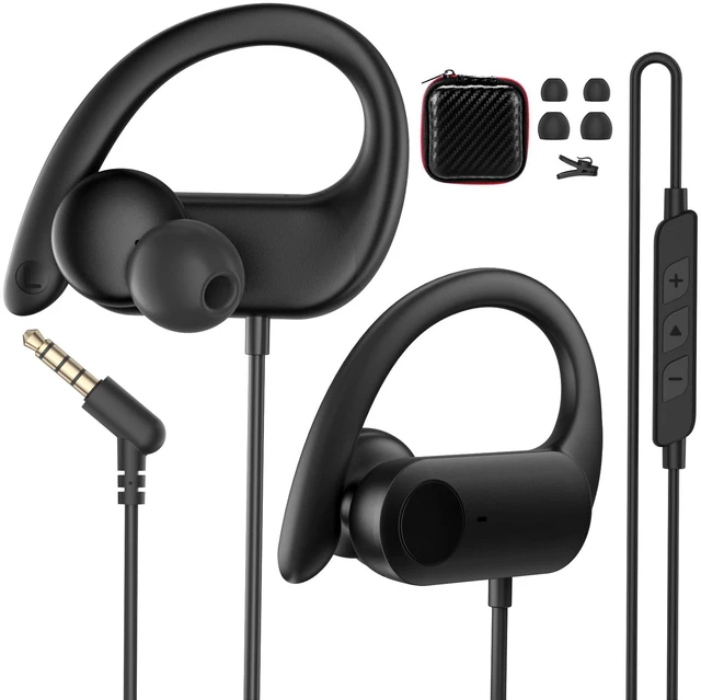 Main image of Wired Earbuds with Ear Hooks 3.5mm Over Ear Headphone for PC with Mic Black Noise Isolating Adjustable EarHook with Case Secure Fit for Samsung A25 A15/Kindle Fire/Laptop School Sport Running Workout