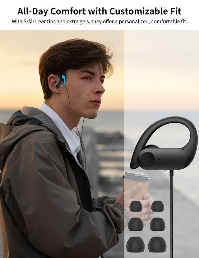 Alt view image 7 of 7 - Wired Earbuds with Ear Hooks 3.5mm Over Ear Headphone for PC with Mic Black Noise Isolating Adjustable EarHook with Case Secure Fit for Samsung A25 A15/Kindle Fire/Laptop School Sport Running Workout