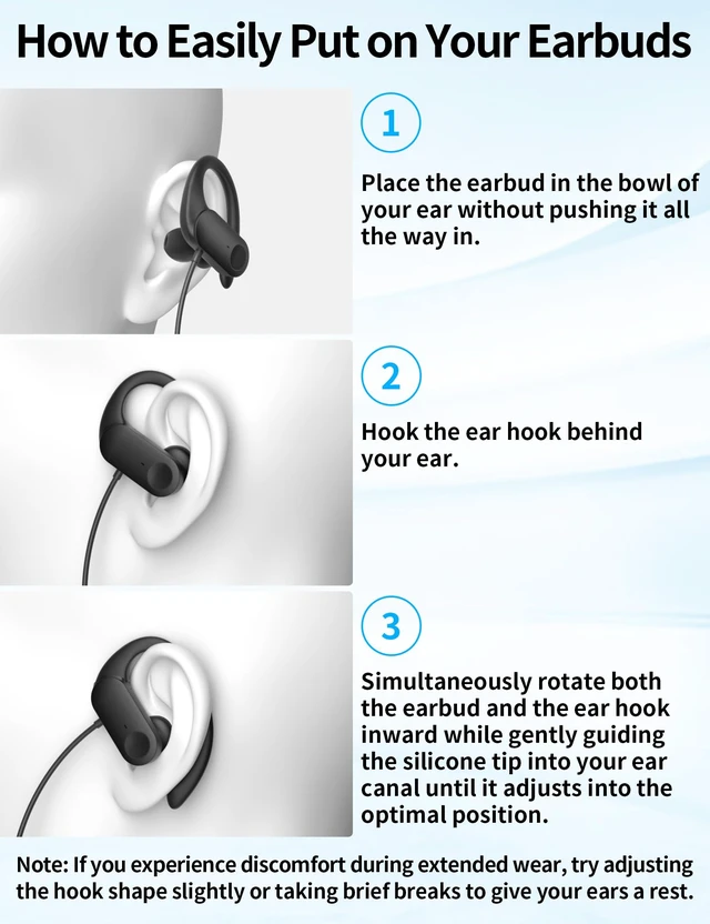 Alt view image 6 of 7 - Wired Earbuds with Ear Hooks 3.5mm Over Ear Headphone for PC with Mic Black Noise Isolating Adjustable EarHook with Case Secure Fit for Samsung A25 A15/Kindle Fire/Laptop School Sport Running Workout