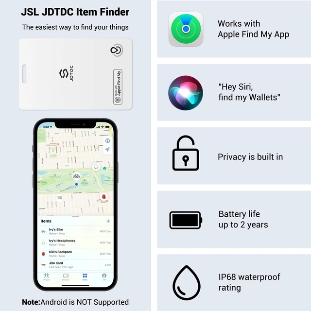 Alt view image 4 of 7 - MFi Slim Wallet Tracker, Apple Find My (iOS Only), White 2 Pack IP68 Waterproof, Left-Behind Alert, Track Wallet, Luggage & Passport, Unique SN, Share With 5, For Travelers & Forgetful