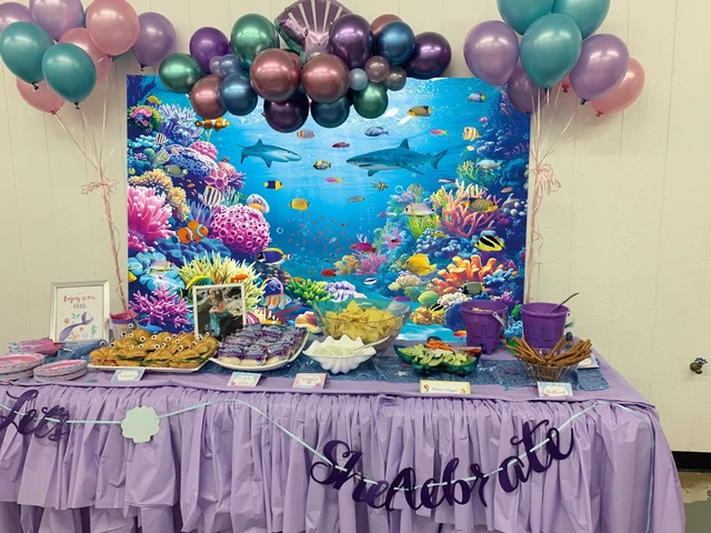 Alt view image 5 of 7 - Under The Sea Backdrop Ocean Underwater World Tropical Fish Coral Summer Photography Background Aquarium Theme Baby Shower Birthday Party Decorations Banner Photo Props (8x6FT)