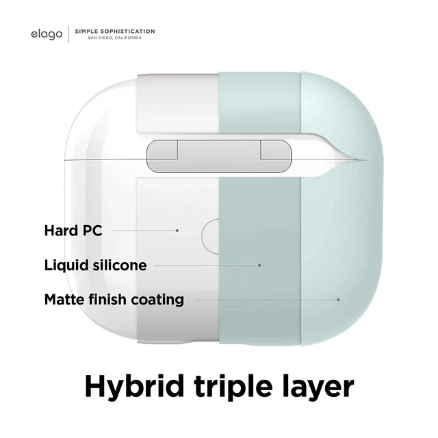 Alt view image 4 of 7 - Liquid Hybrid Case for AirPods 3 Triple Layer Protection, Wireless Charging, Shock Resistant, Easily Cleaned (Mint)