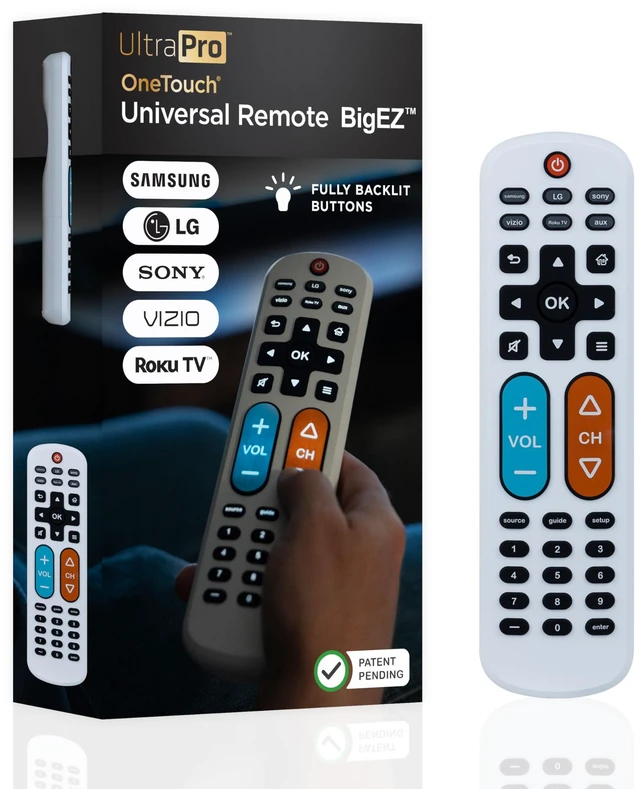 Main image of BigEZ OneTouch Big Button Universal TV Remote, Easy to Use TV Remote for Seniors, Replacement Remote for Samsung, LG, Sony, Vizio, Roku TV, Streaming Players, Backlit Buttons, 2 Device