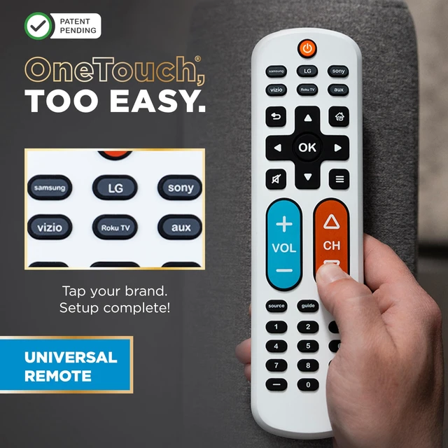 Alt view image 3 of 7 - BigEZ OneTouch Big Button Universal TV Remote, Easy to Use TV Remote for Seniors, Replacement Remote for Samsung, LG, Sony, Vizio, Roku TV, Streaming Players, Backlit Buttons, 2 Device
