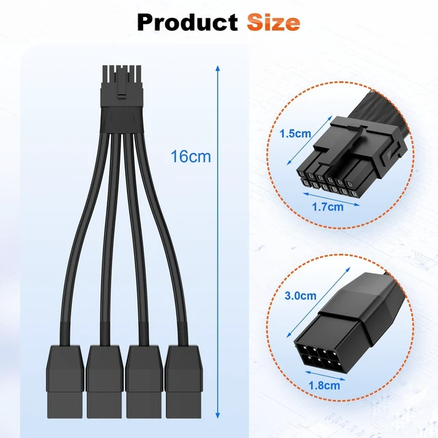 Alt view image 7 of 7 - 12vhpwr Cable, 600W 16 Pin Male to 4x8 Pin Female GPU Cable by Original Standard 5090 5080 5070Ti 5070 4090 4080 4070Ti GPU Power Cable