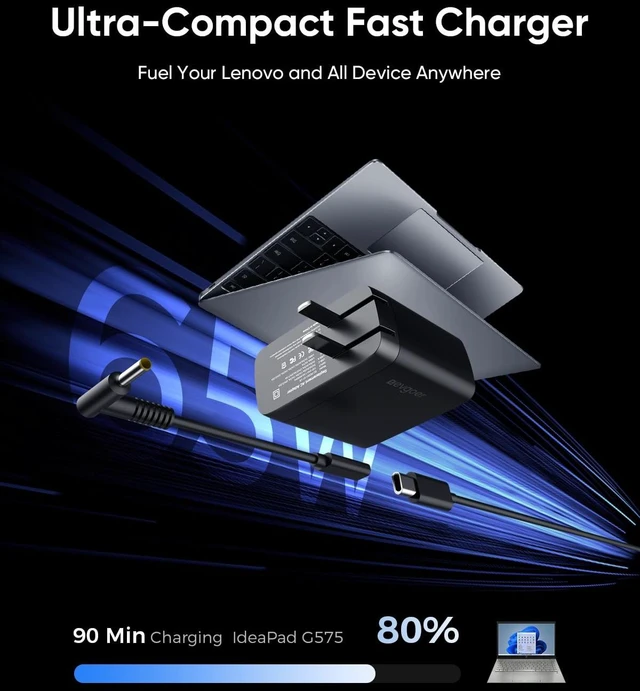 Alt view image 4 of 7 - Lenovo Laptop Charger, 65W Laptop Charger for Lenovo IdeaPad S/U/Yoga/Flex Series & Miix and All USB-C Devices, Power Cord 4.0x1.7mm Barrel Plug