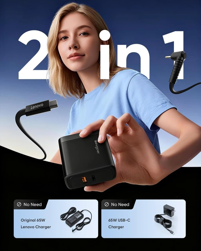 Alt view image 6 of 7 - Lenovo Laptop Charger, 65W Laptop Charger for Lenovo IdeaPad S/U/Yoga/Flex Series & Miix and All USB-C Devices, Power Cord 4.0x1.7mm Barrel Plug
